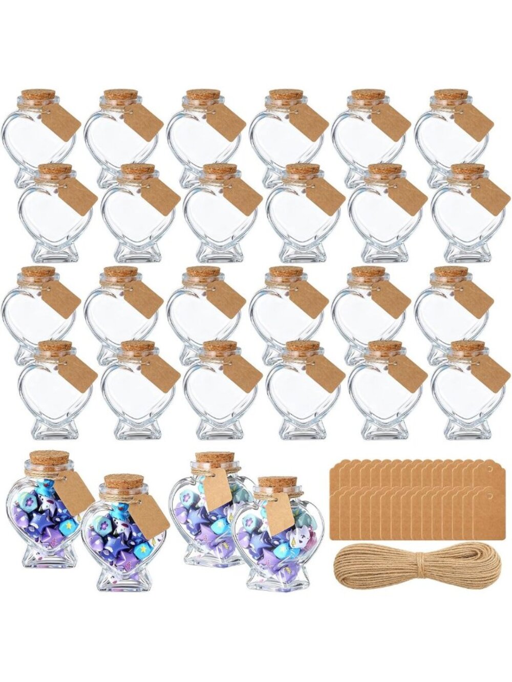30 Pcs Heart Shaped Glass Jars with Cork Lids - Perfect for DIY Decor & Crafts